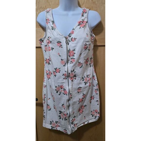 Floral Sleeveless Zip-Up Dress By No Boundaries sz L Pink & White Rose Pattern - Picture 1 of 6